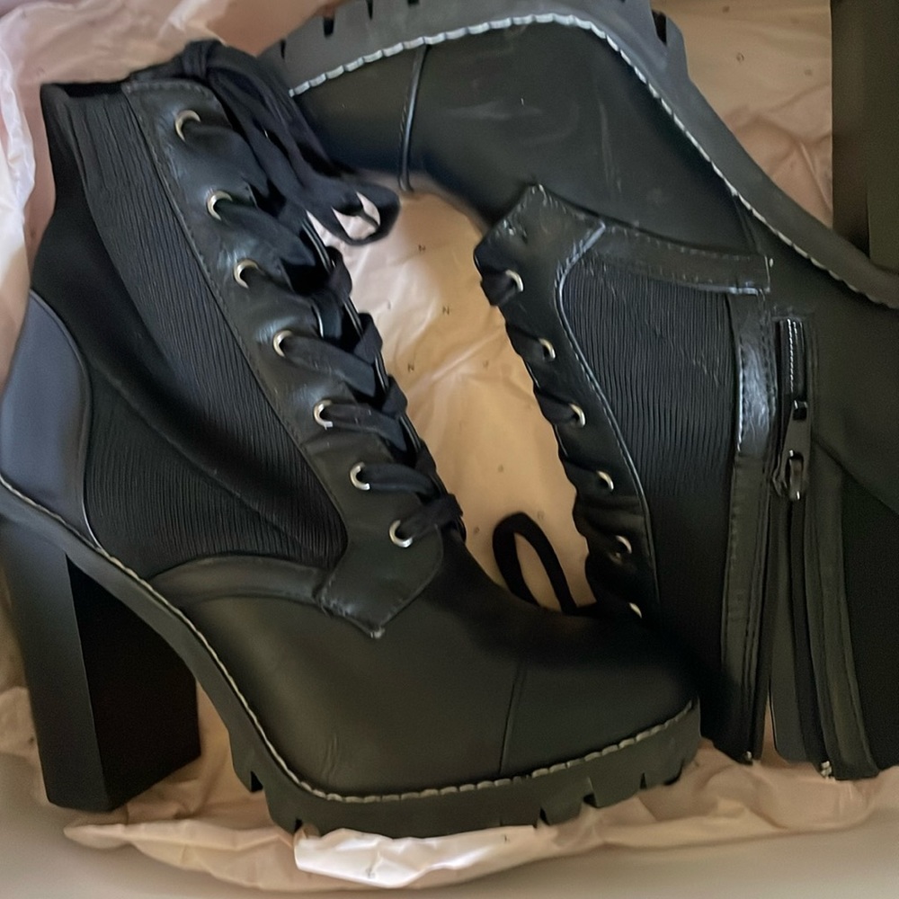 BCBGeneration Pilas Womens Faux Leather Lace-Up Booties